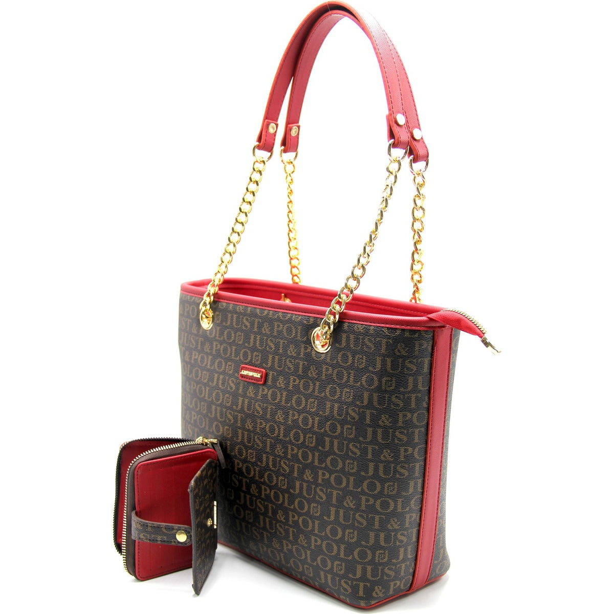 Just Polo Women's Bag and Wallet Set Brown and Burgundy - MALLTURK