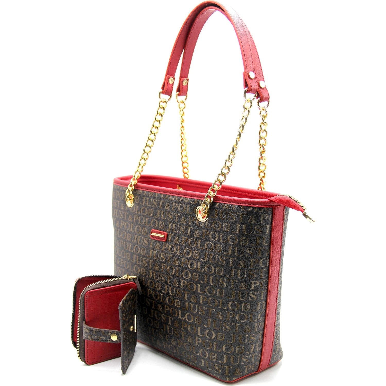 Just Polo Women's Bag and Wallet Set Brown and Burgundy - MALLTURK