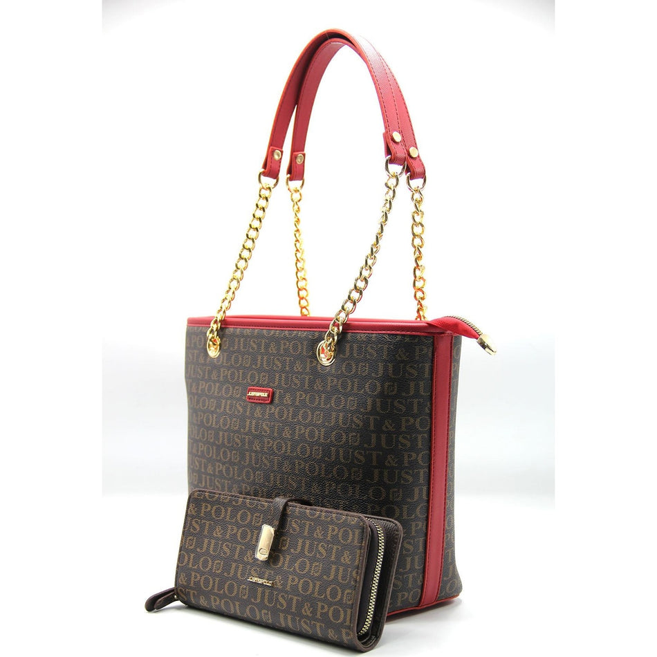 Just Polo Women's Bag and Wallet Set Color Brown - Burgundy Set - MALLTURK
