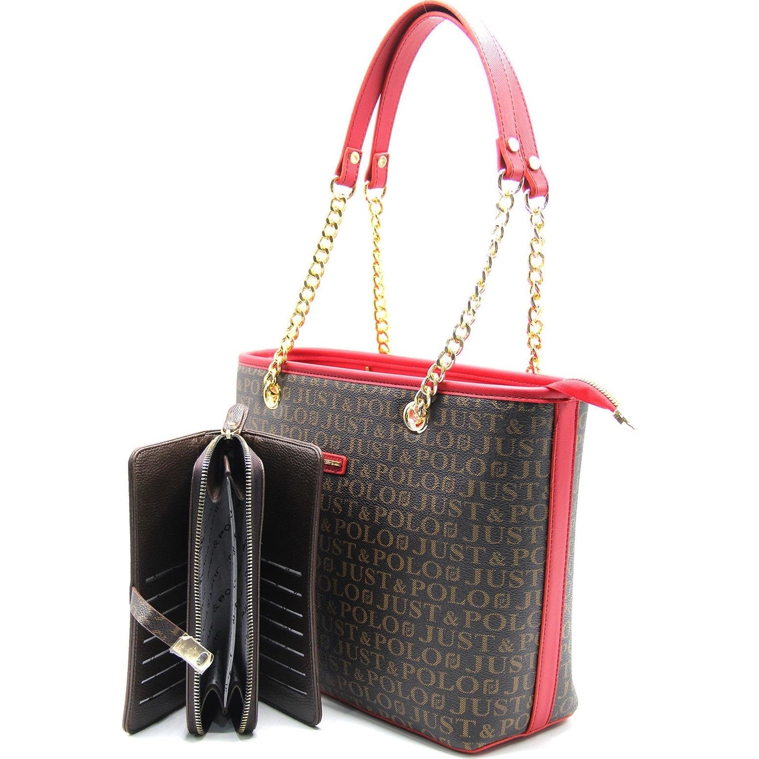Just Polo Women's Bag and Wallet Set Color Brown - Burgundy Set - MALLTURK