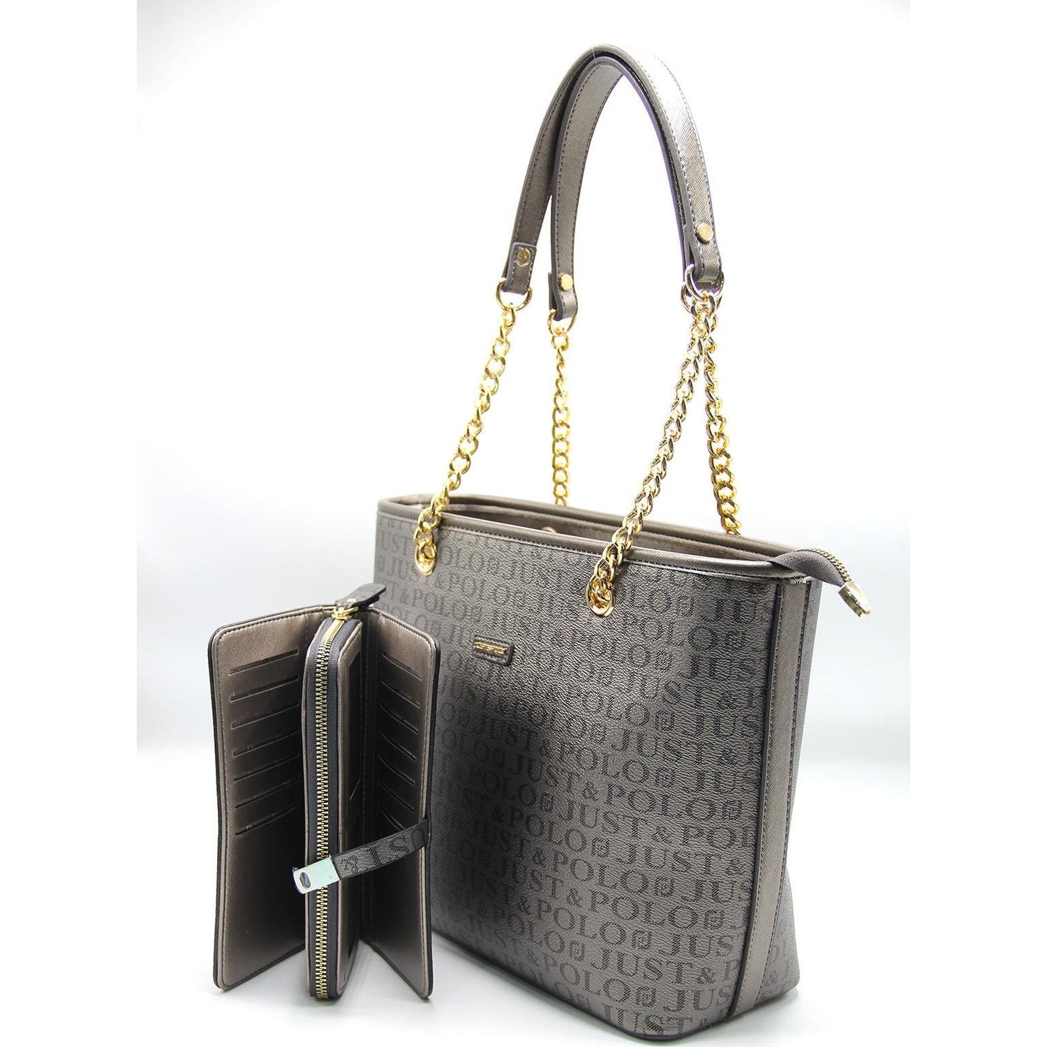 Just Polo Women's Bag and Wallet Set Color Gray Set - MALLTURK