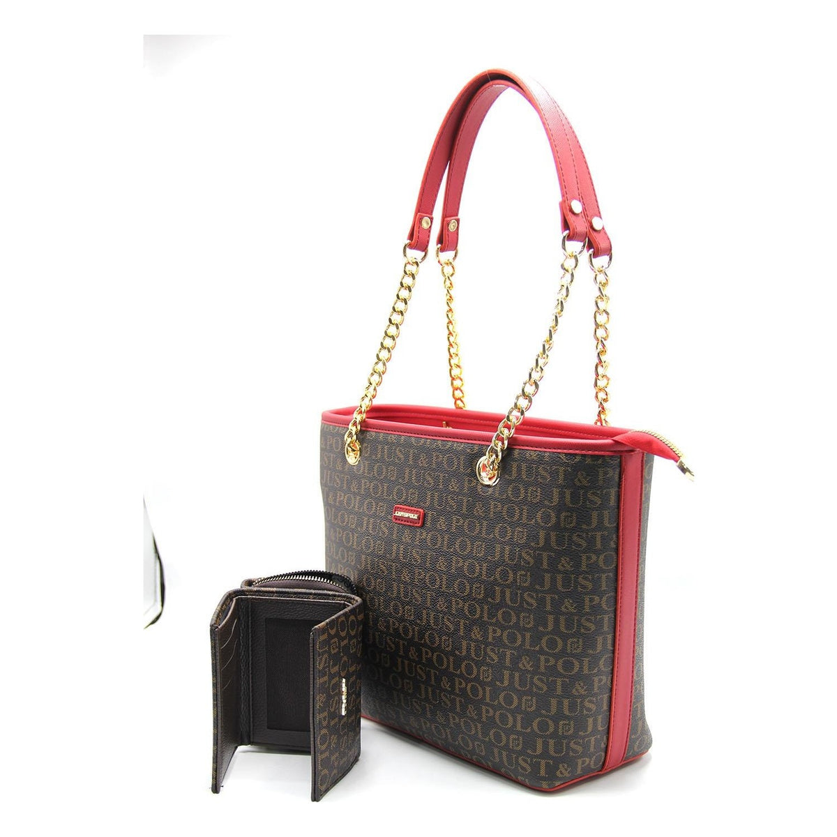 Just Polo Brown - Burgundy Women's Bag and Wallet Set - MALLTURK