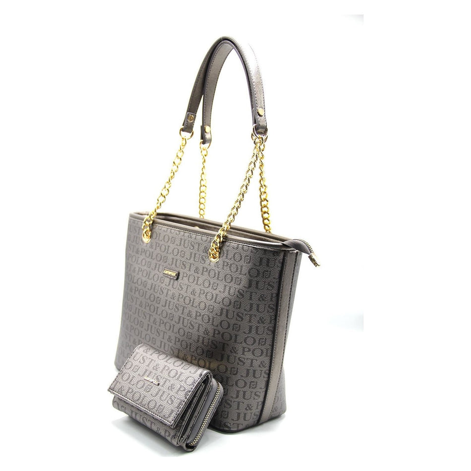 Just Polo Women's Bag and Wallet Set Gray Set - MALLTURK