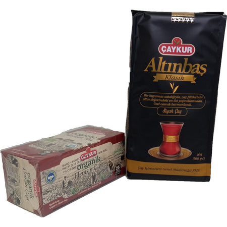 Caykur Altinbas loose leaf tea 500 g + Organik Hemsin black tea filter tea bags 50 g - MALLTURK