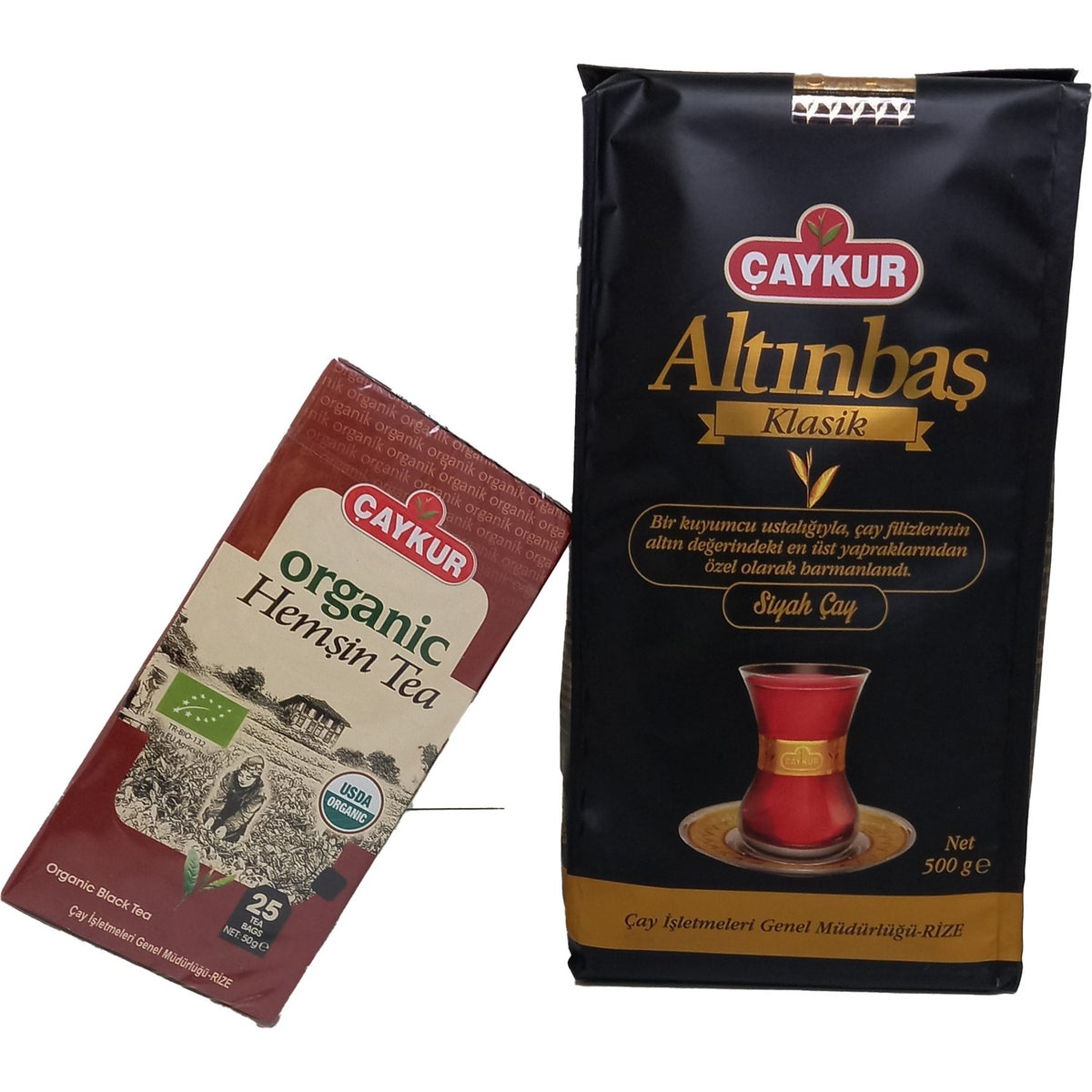Caykur Altinbas loose leaf tea 500 g + Organik Hemsin black tea filter tea bags 50 g - MALLTURK