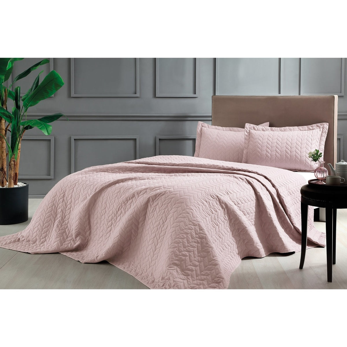 Tac Glory Double Bedspread Set Powder Pink - MALLTURK