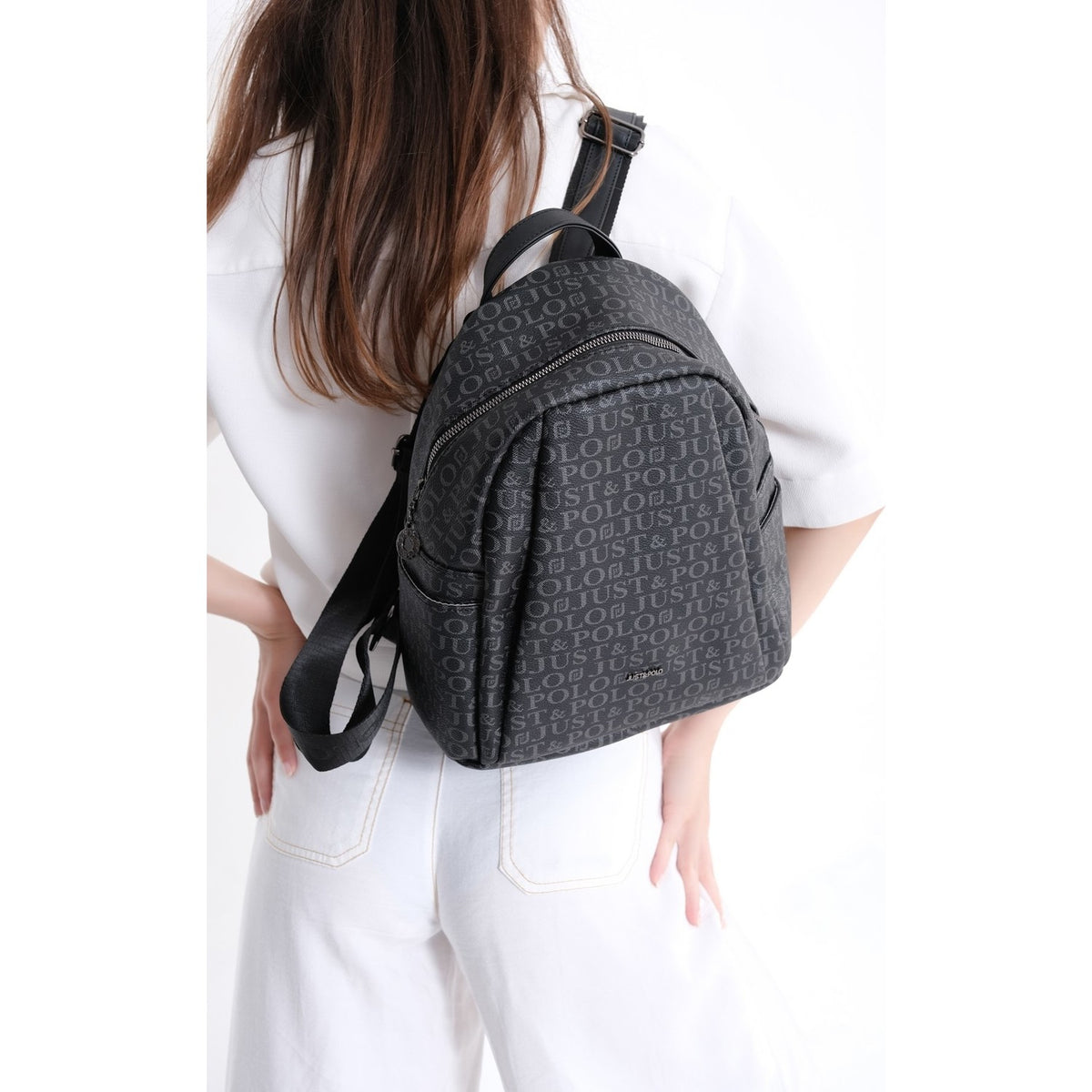 Just Polo Black Patterned Women's Backpack - MALLTURK