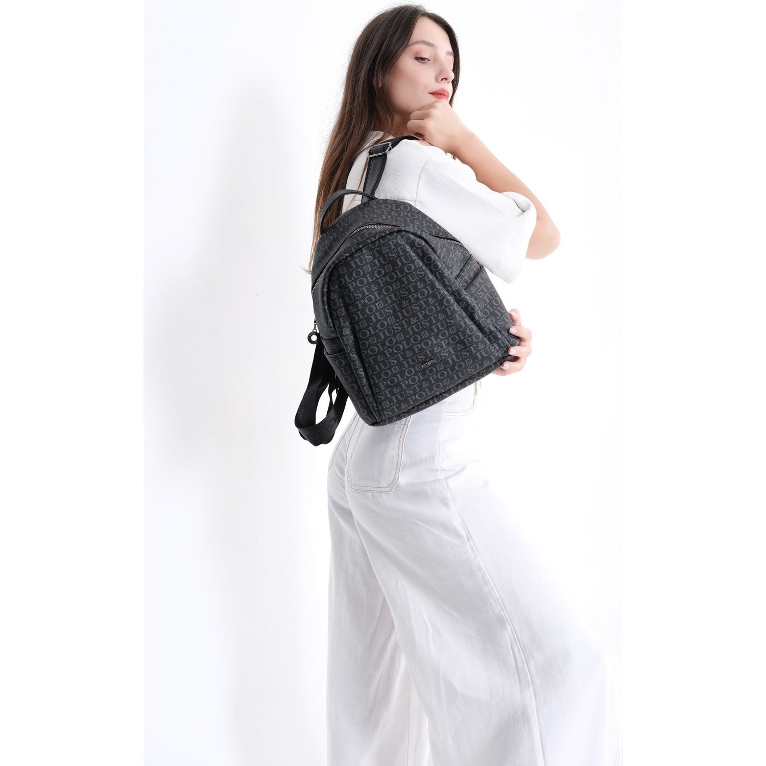 Just Polo Black Patterned Women's Backpack - MALLTURK