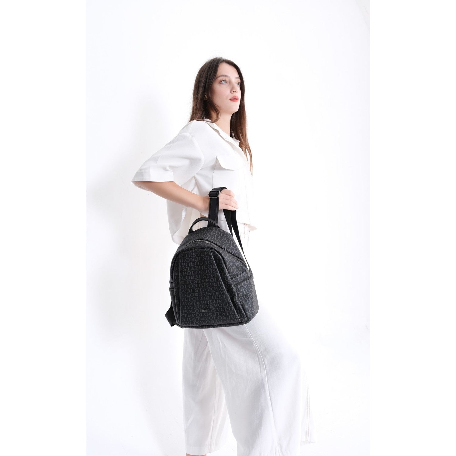 Just Polo Black Patterned Women's Backpack - MALLTURK