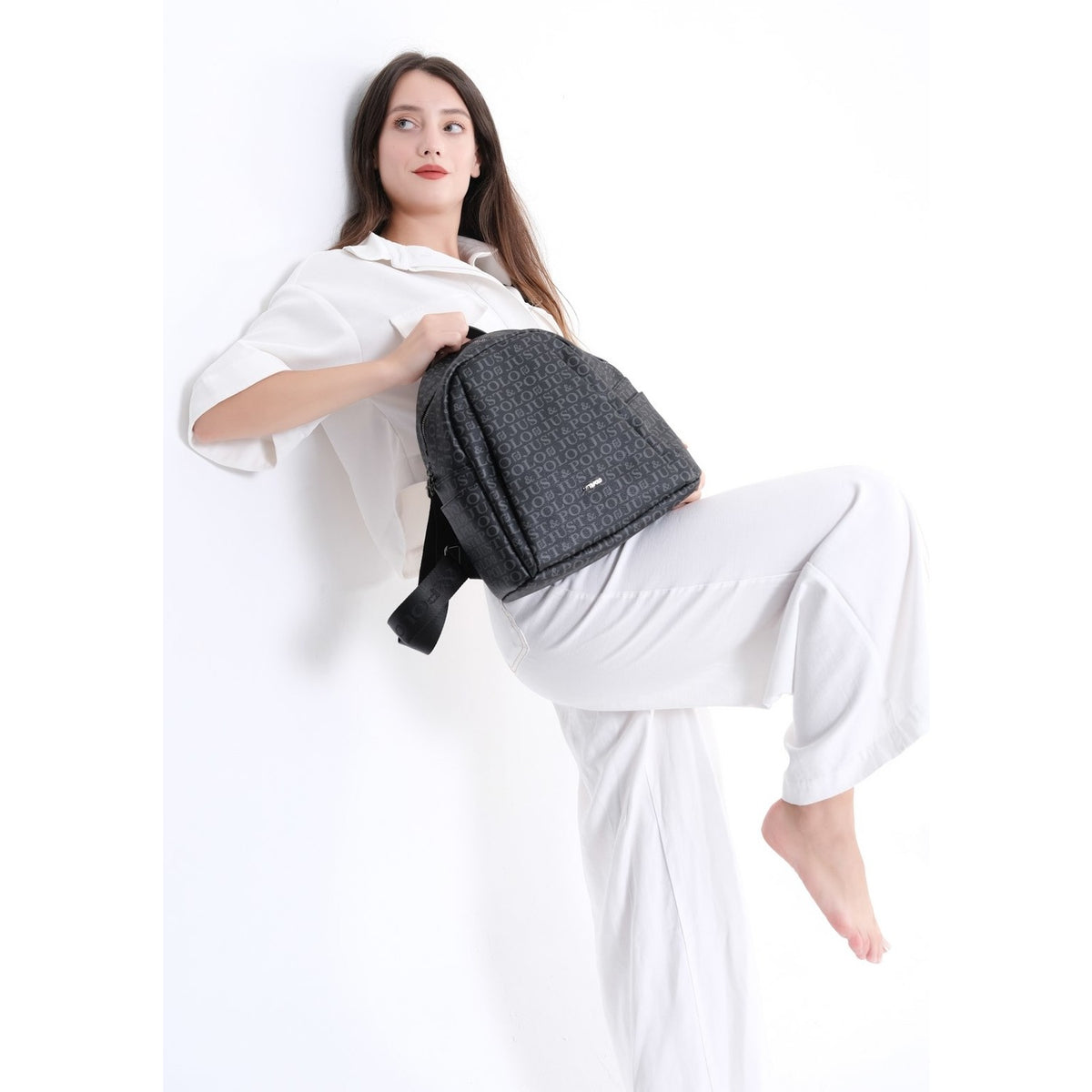 Just Polo Black Patterned Women's Backpack - MALLTURK