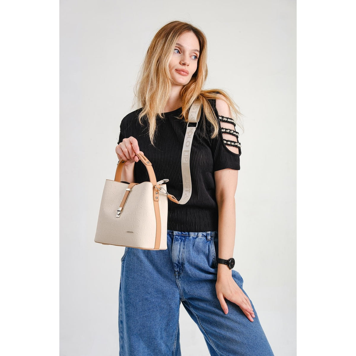 Just Polo Women's Shoulder Bag Cream - Salmon - MALLTURK