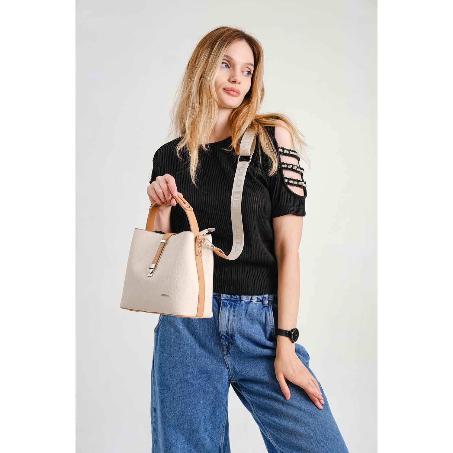 Just Polo Women's Shoulder Bag Cream - Salmon - MALLTURK