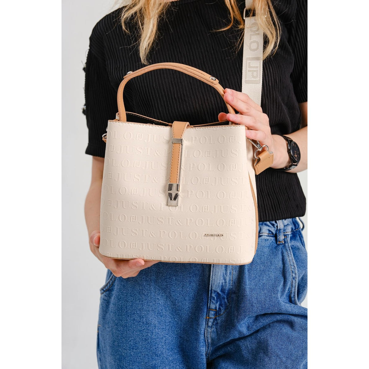 Just Polo Women's Shoulder Bag Cream - Salmon - MALLTURK