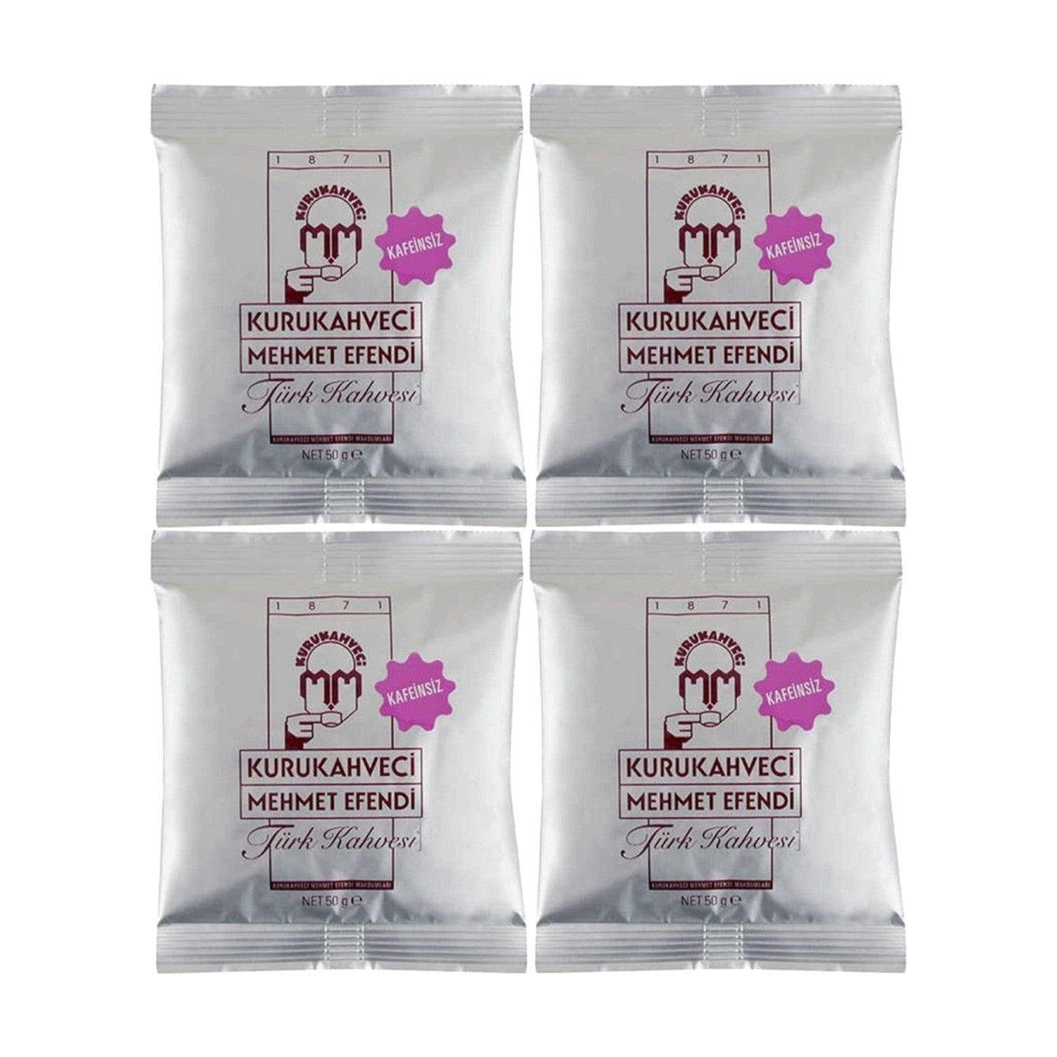 Kurukahveci Mehmet Efendi Caffeine-Free Turkish Coffee, Foil Packaging, 50 gr x 4 - MALLTURK