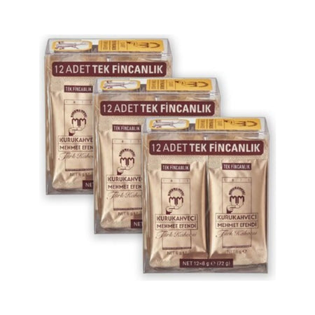Kurukahveci Mehmet Efendi 3-Pack Turkish Coffee 12*6 G x 3 Packs Single Serving Foil Packaging - MALLTURK