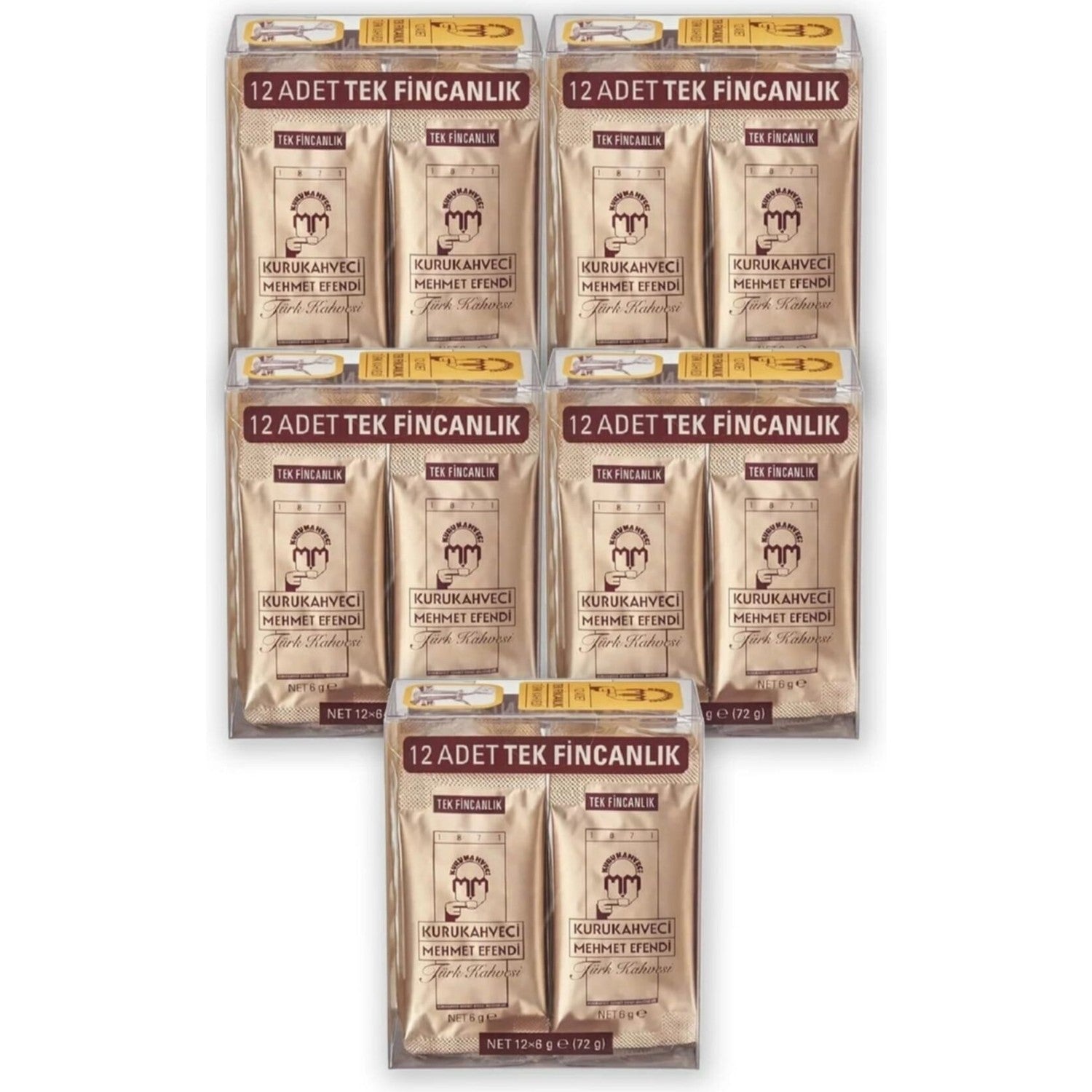Kurukahveci Mehmet Efendi Turkish Coffee, Single Serving, 12 x 6 Gram x 5 Packs (60 Coffees in 5 Packs) - MALLTURK