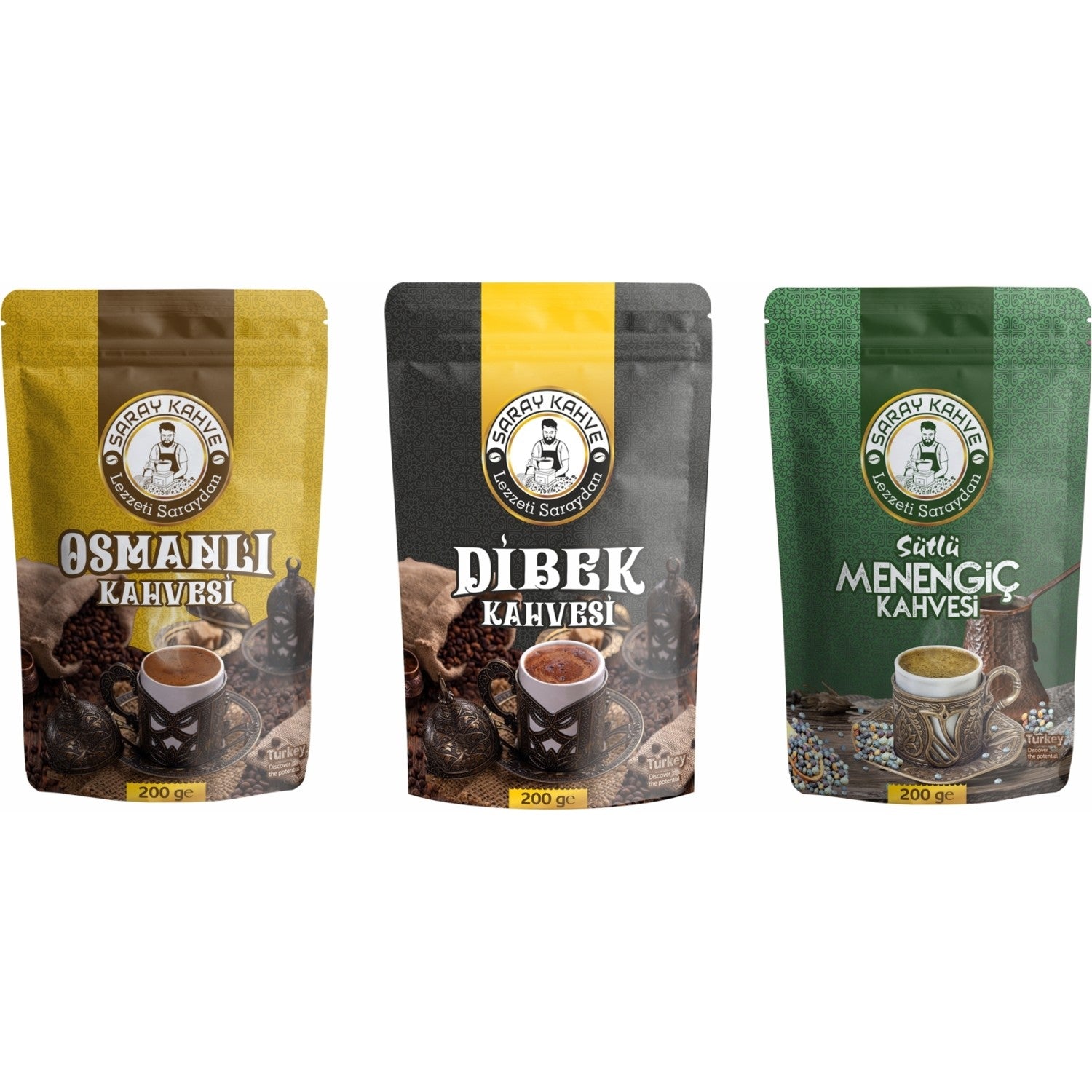 Saray Coffee Set Ottoman-Mortar-Milk menengic Coffee 600 gr x 3 - MALLTURK