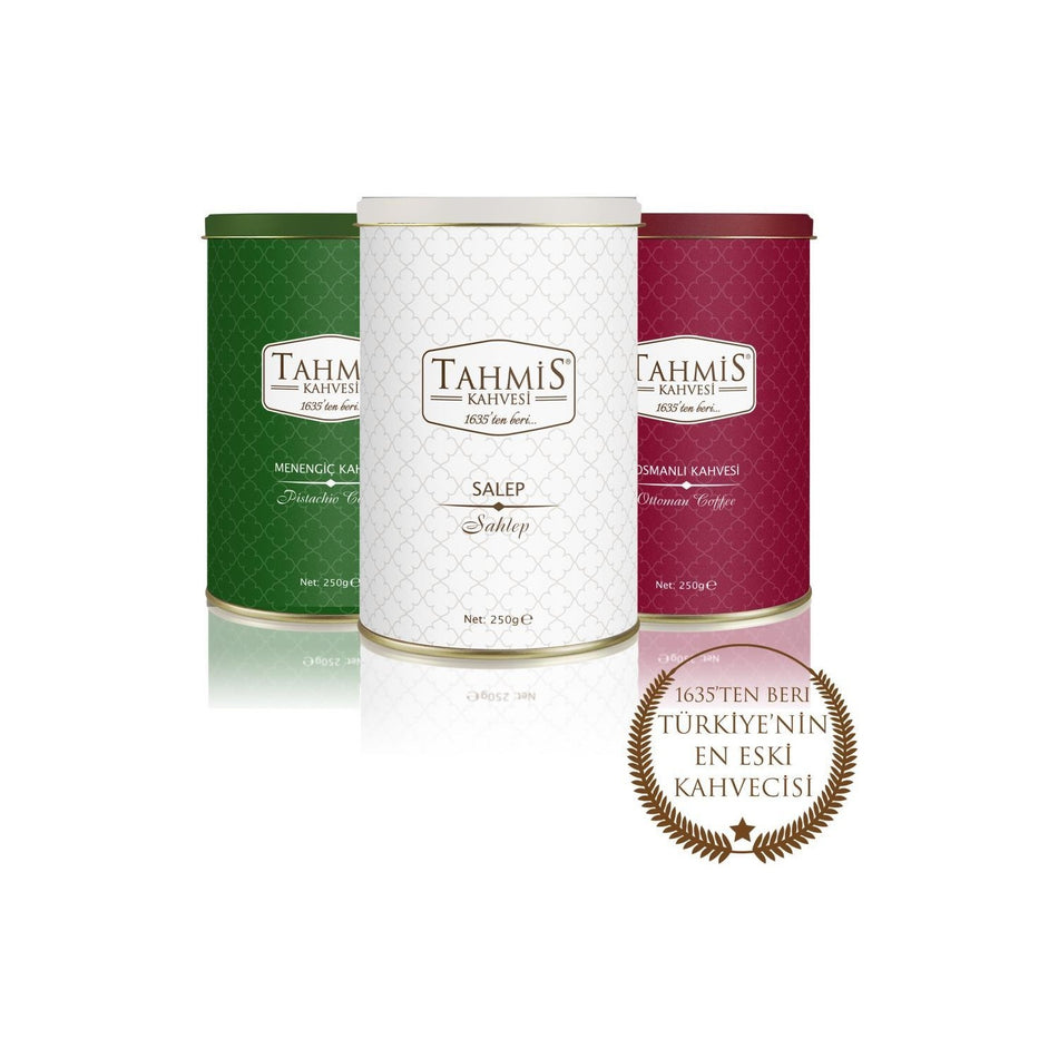Tahmis Coffee and Salep Set: Salep, Milk Powder, menengic Coffee, Ottoman Dibek Coffee 250 gr x 3 - MALLTURK