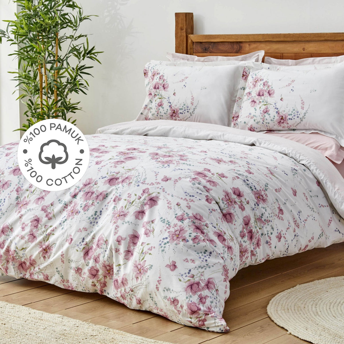 Karaca Home Dalila %100 Cotton Double Duvet Cover Set Pink - MALLTURK