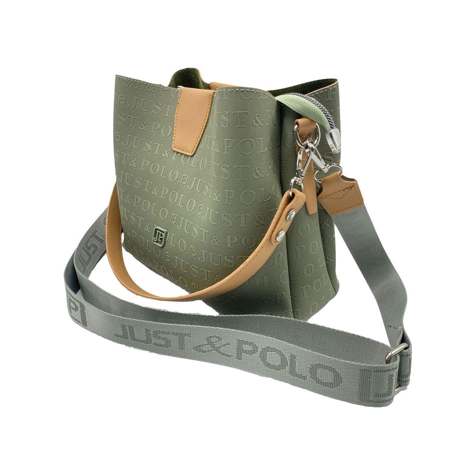 Just Polo Women's Embossed Print Just & Polo 3-Compartment Shoulder Bag Green - MALLTURK