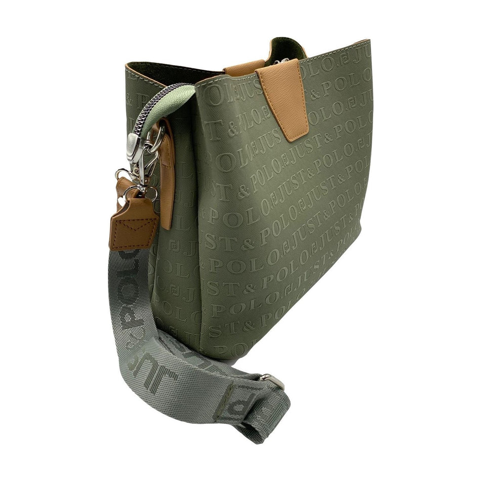 Just Polo Women's Embossed Print Just & Polo 3-Compartment Shoulder Bag Green - MALLTURK
