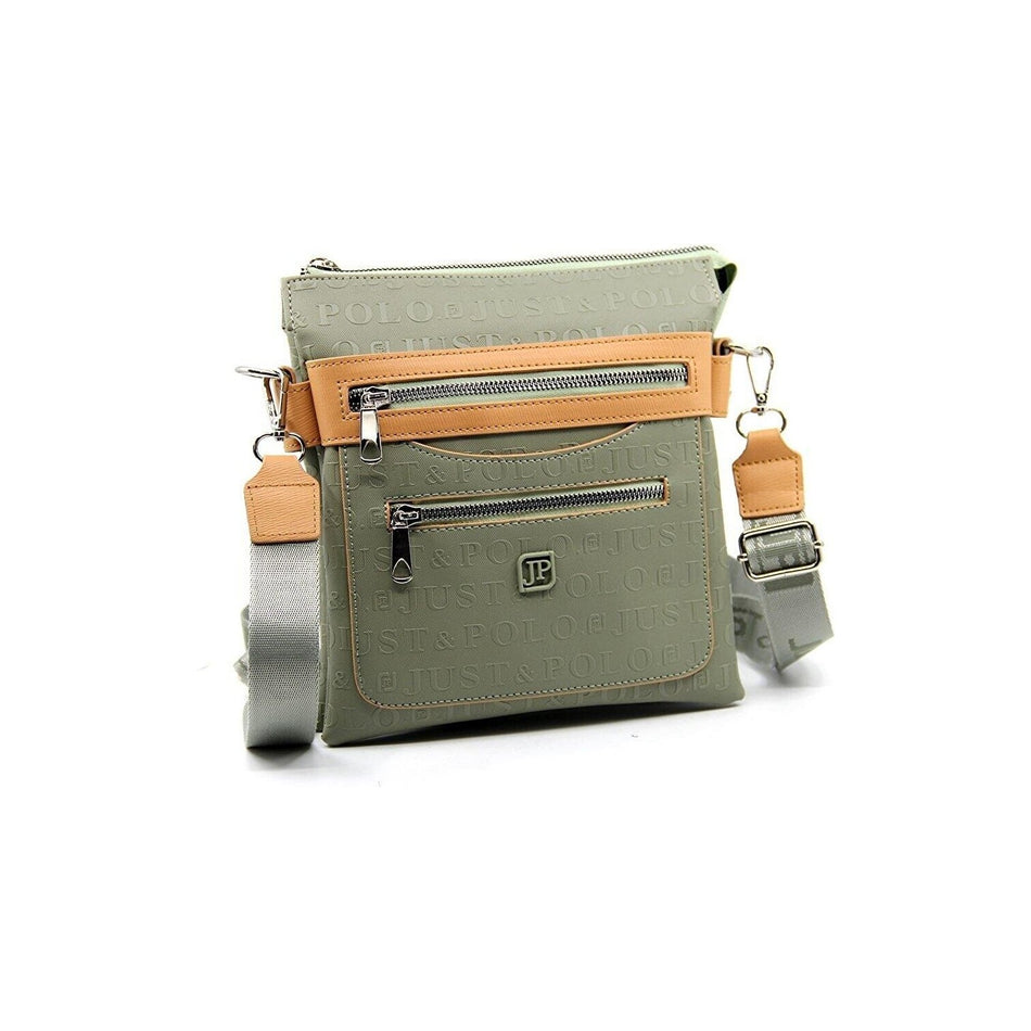 Just Polo Women's Embossed Print 6-Compartment Shoulder Bag Green Color - MALLTURK