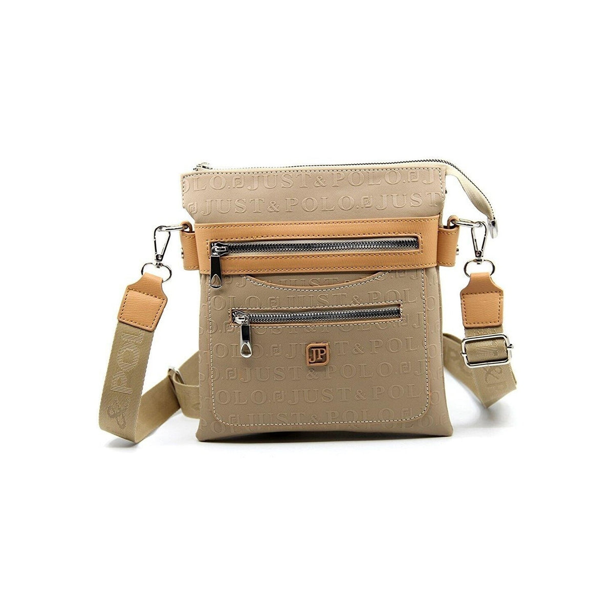 Just Polo Women's Embossed Print 6-Compartment Shoulder Bag Sand Color - MALLTURK