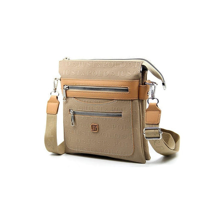 Just Polo Women's Embossed Print 6-Compartment Shoulder Bag Sand Color - MALLTURK