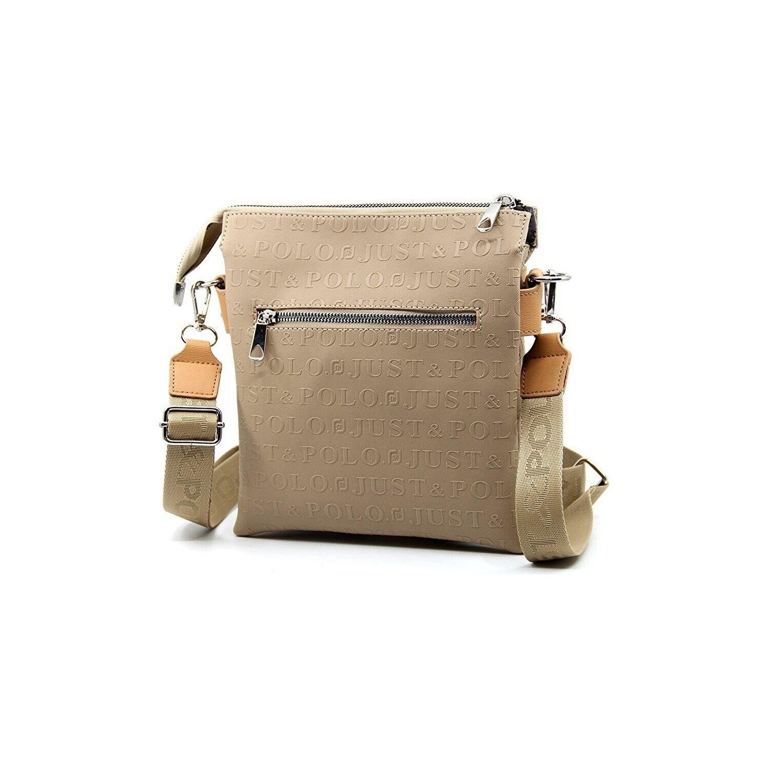 Just Polo Women's Embossed Print 6-Compartment Shoulder Bag Sand Color - MALLTURK