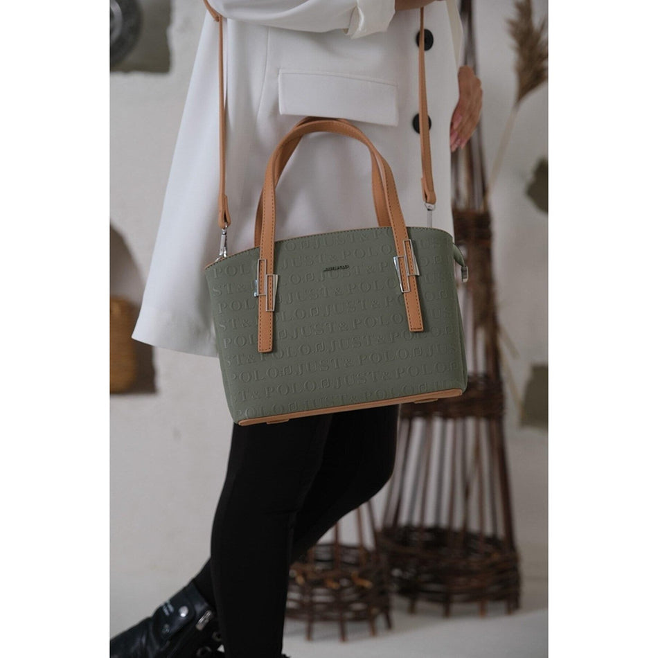 Just Polo Women's Embossed Print Zipper Closure Shoulder and Handbag with Long Adjustable Shoulder Strap Green - MALLTURK