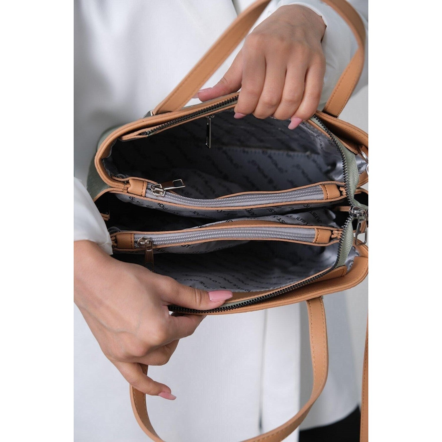 Just Polo Women's Embossed Print Zipper Closure Shoulder and Handbag with Long Adjustable Shoulder Strap Green - MALLTURK