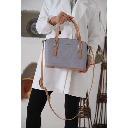 Just Polo Women's Embossed Print Zipper Closure Shoulder and Handbag with Long Adjustable Shoulder Strap Gray Fashion Bag - MALLTURK
