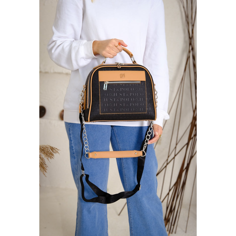 Just Polo Women's Just Polo Embossed Print Razor Motif Zipper Pulls Vegan Shoulder Bag - MALLTURK