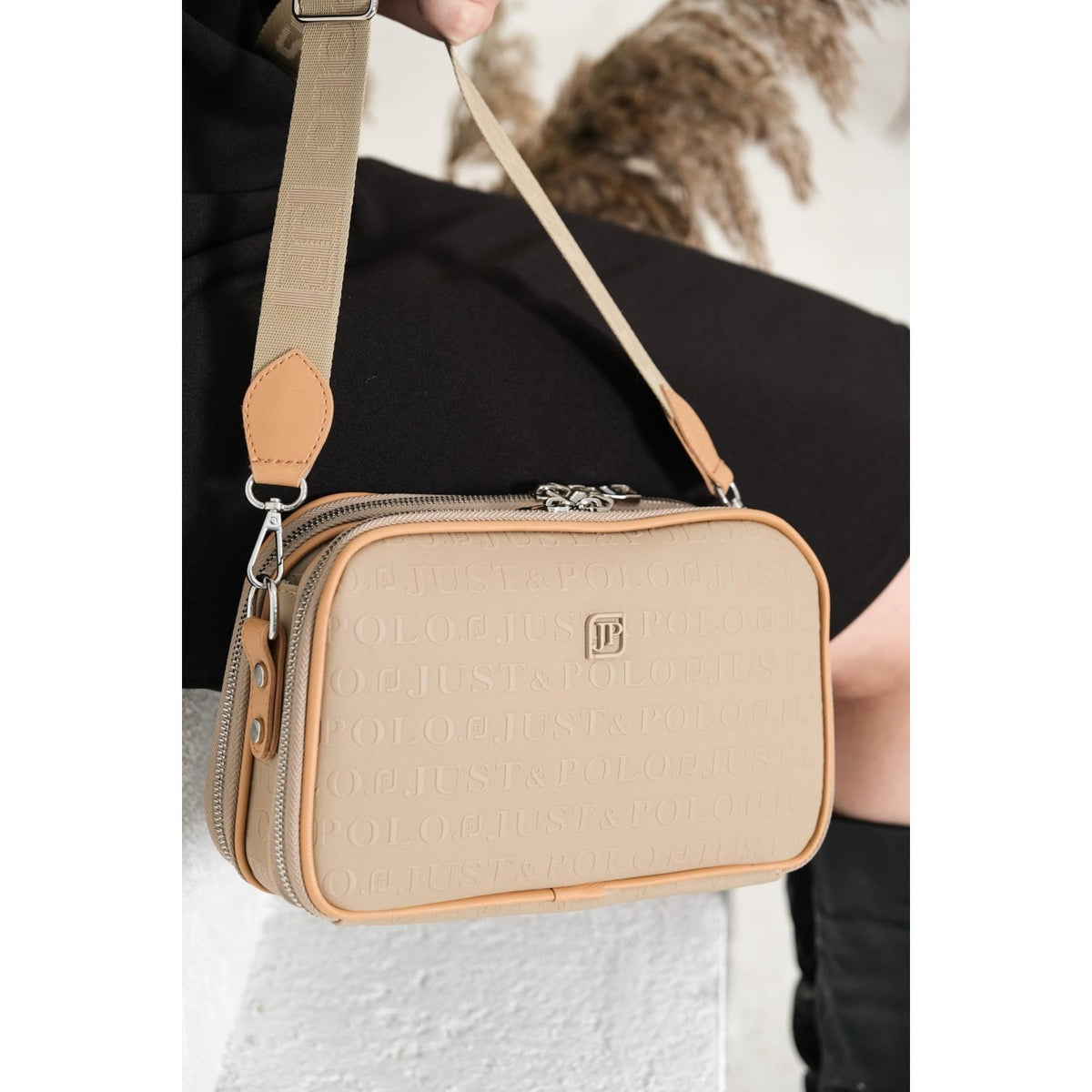Just Polo Women's Embossed Print Just & Polo Patterned Bag Vegan Shoulder and Handbag Mink-Tan - MALLTURK