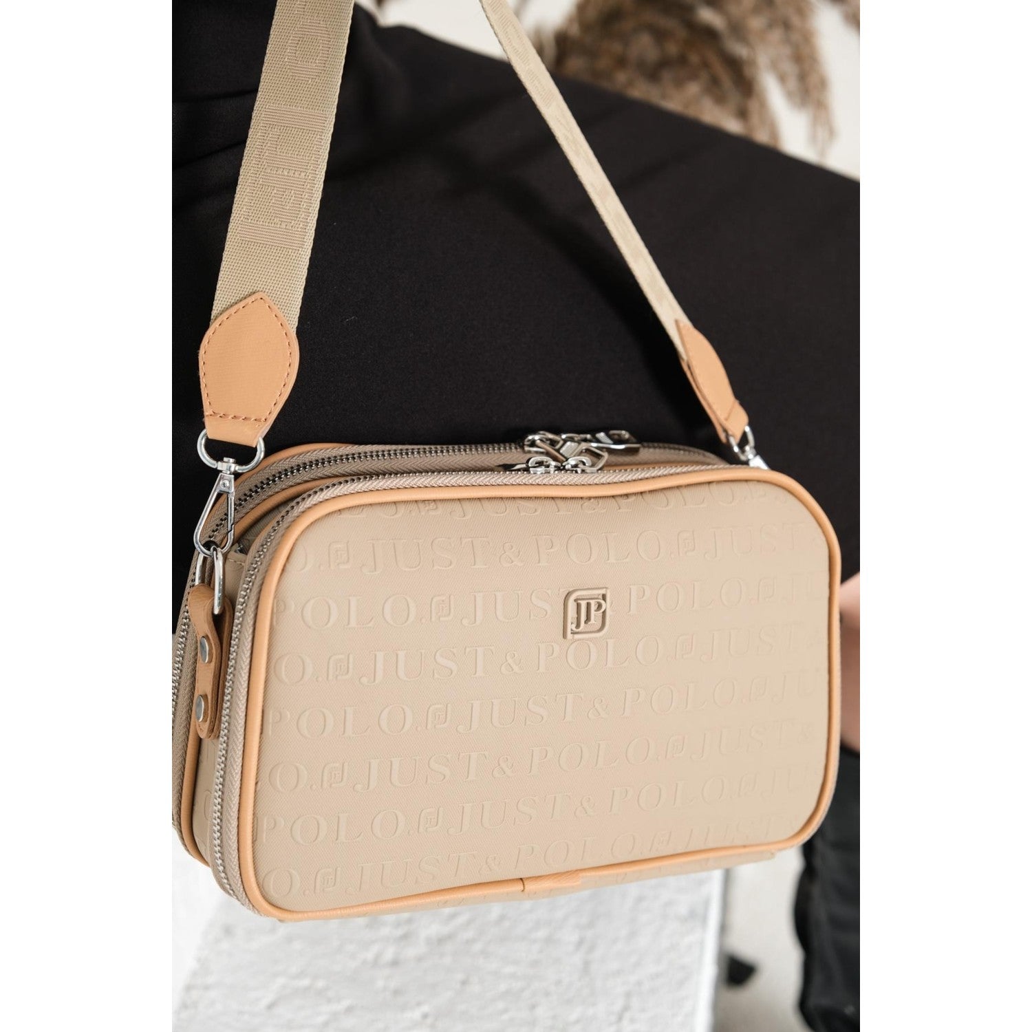 Just Polo Women's Embossed Print Just & Polo Patterned Bag Vegan Shoulder and Handbag Mink-Tan - MALLTURK