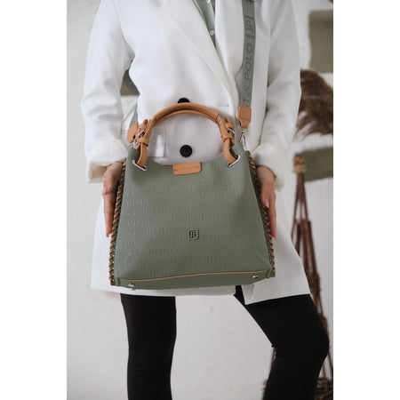 Just Polo Women's Just Polo Embossed Pattern Magnetic Snap Closure Handbag with Shoulder Strap Green - MALLTURK