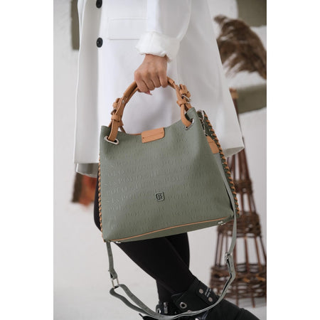 Just Polo Women's Just Polo Embossed Pattern Magnetic Snap Closure Handbag with Shoulder Strap Green - MALLTURK