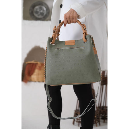 Just Polo Women's Just Polo Embossed Pattern Magnetic Snap Closure Handbag with Shoulder Strap Green - MALLTURK