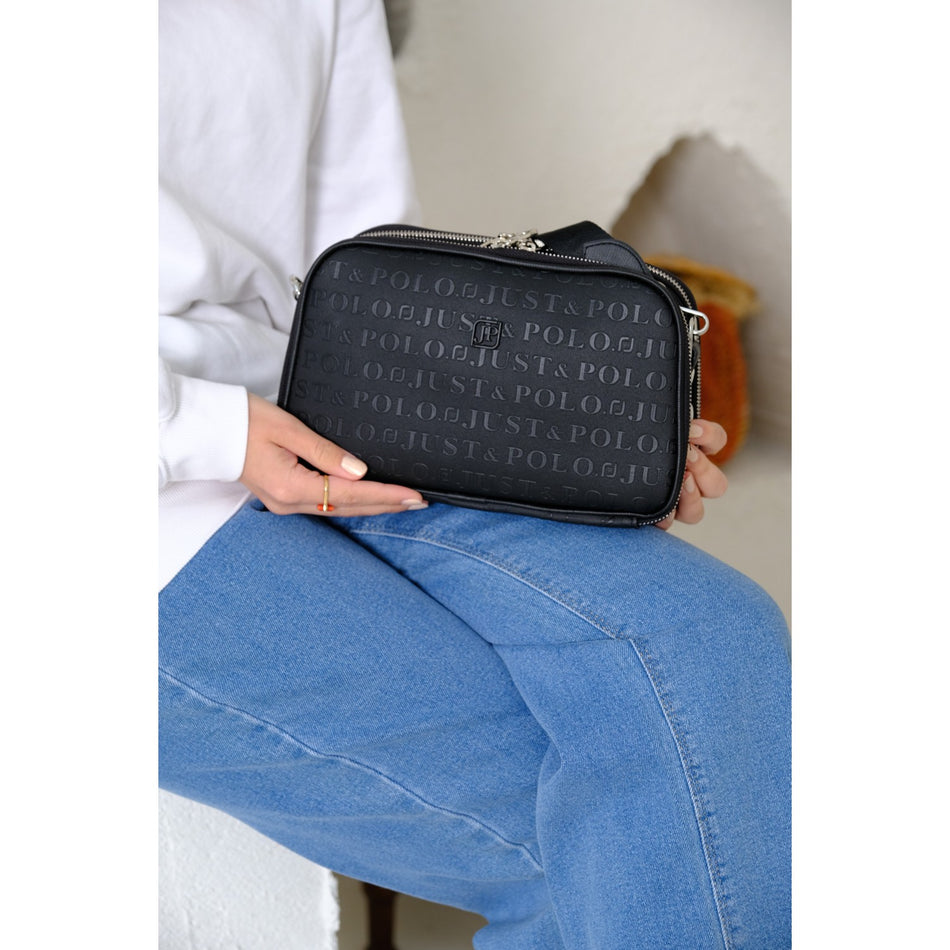 Just Polo Women's Embossed Print Just & Polo Patterned Bag Vegan Shoulder and Handbag Black - MALLTURK