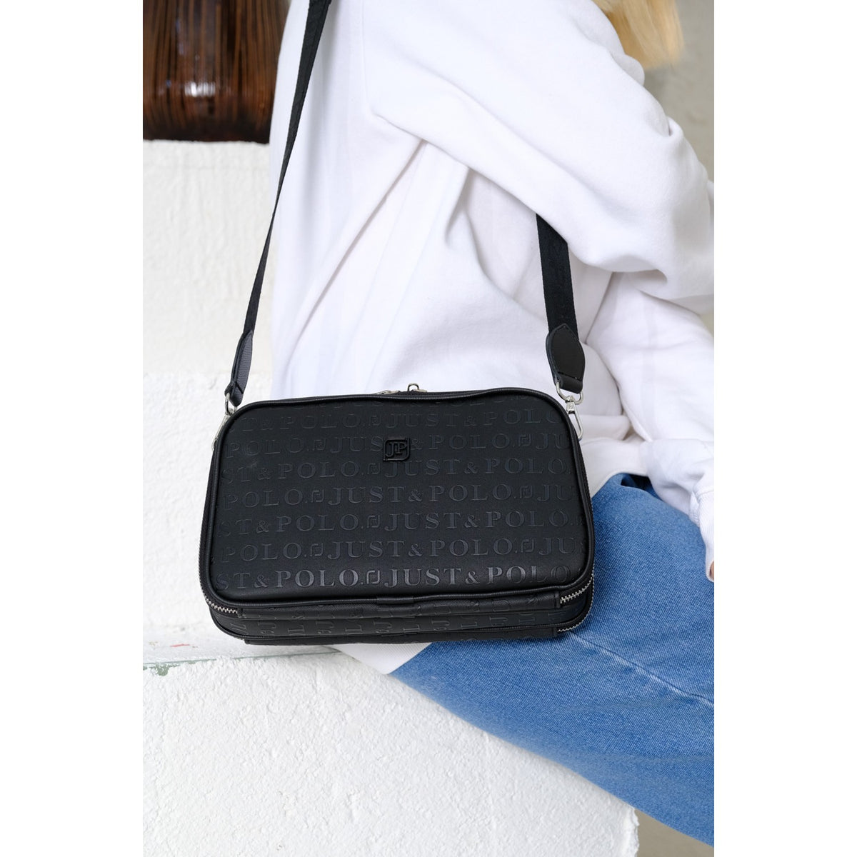 Just Polo Women's Embossed Print Just & Polo Patterned Bag Vegan Shoulder and Handbag Black - MALLTURK
