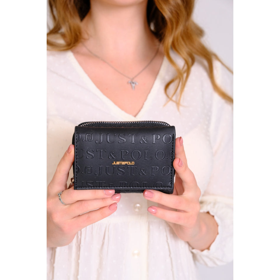 Just Polo Women's Vegan Wallet with 6 Card Slots + 1 ID Card, Embossed Print, Snap and Zipper Closure Women's Wallet