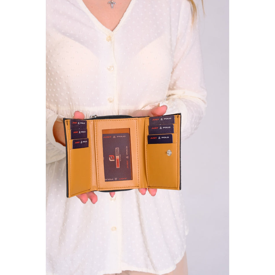 Just Polo Women's Vegan Wallet with 6 Card Slots + 1 ID Card, Embossed Print, Snap and Zipper Closure Women's Wallet