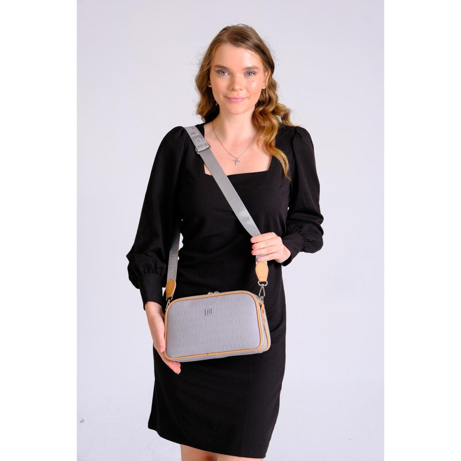 Just Polo Women's Embossed Print Just & Polo Patterned Bag Vegan Shoulder and Handbag Gray - Tan - MALLTURK