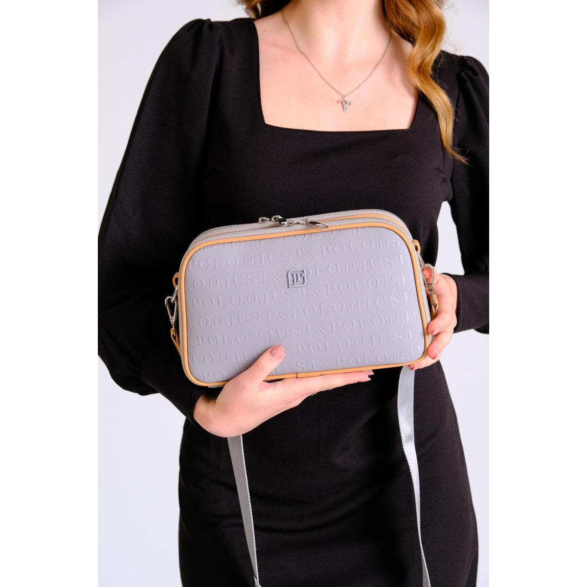Just Polo Women's Embossed Print Just & Polo Patterned Bag Vegan Shoulder and Handbag Gray - Tan - MALLTURK