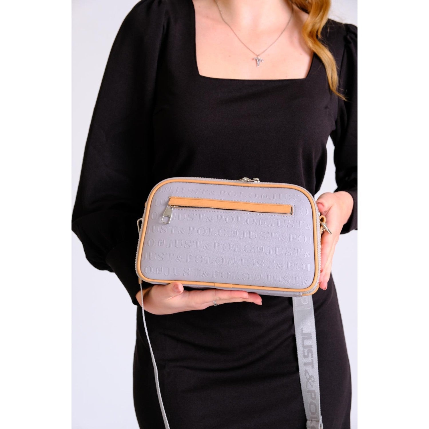 Just Polo Women's Embossed Print Just & Polo Patterned Bag Vegan Shoulder and Handbag Gray - Tan - MALLTURK
