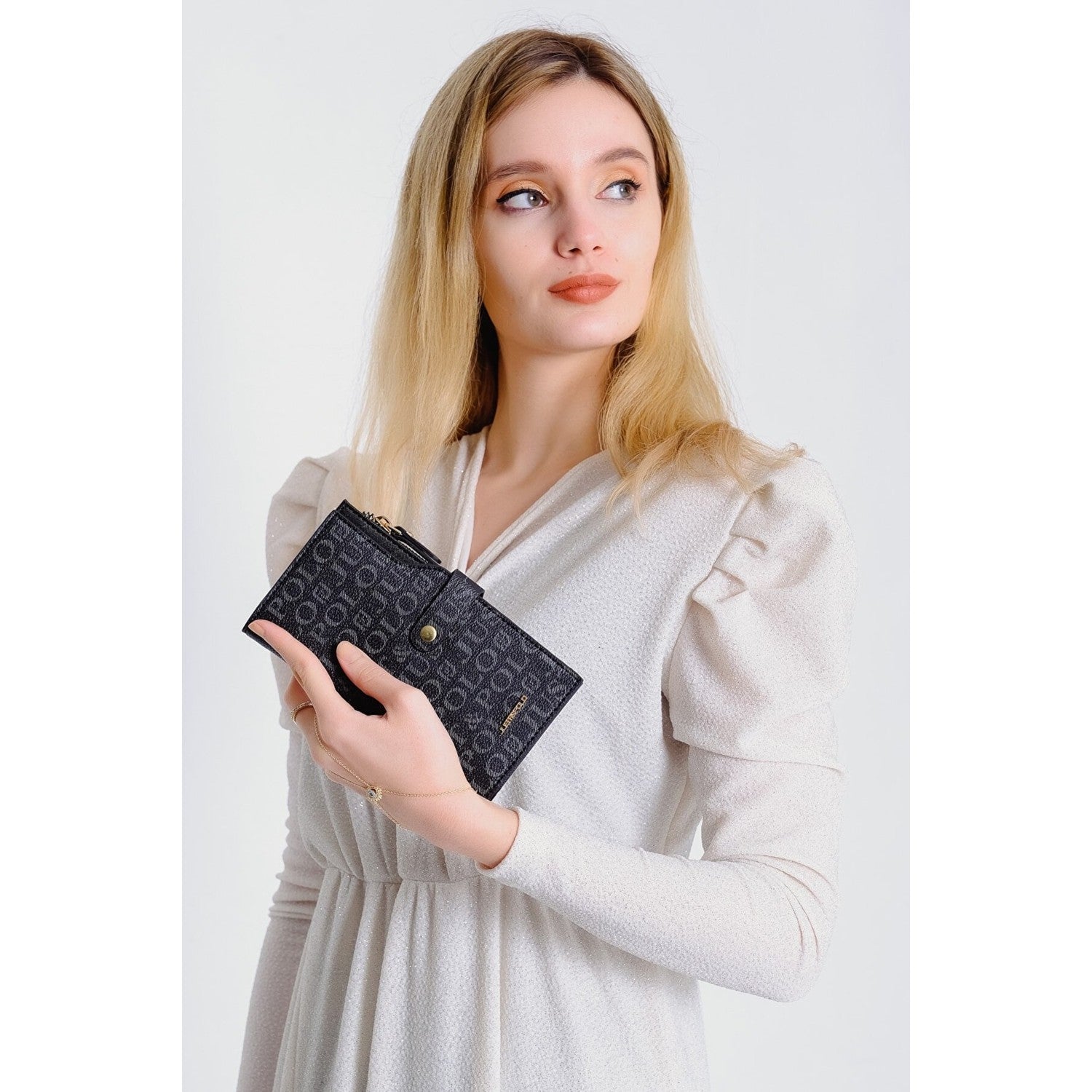 Just Polo Women's Coffee Brown 20 Card Capacity Embossed Snap and Zipper Closure Card Holder Wallet Black - MALLTURK