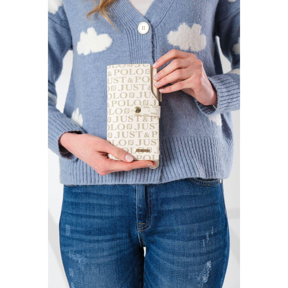 Just Polo Women's Coffee Brown 20 Card Capacity Embossed Snap and Zipper Closure Card Holder Wallet  Cream - Tan