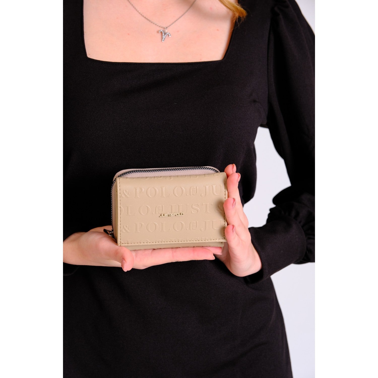 Just Polo Women's Vegan Wallet with 6 Card Slots + 1 ID Card, Embossed Print, Snap and Zipper Closure Mink - MALLTURK