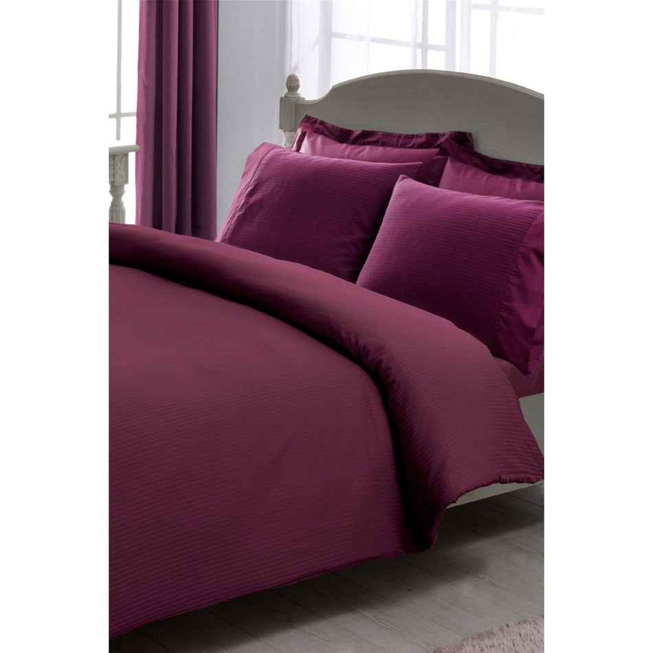 Tac Stripe Premium Basic King Size Duvet Cover Set Plum - MALLTURK