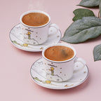 Karaca The Little Prince 4-Piece Turkish Coffee Cup and Saucer Set for 2